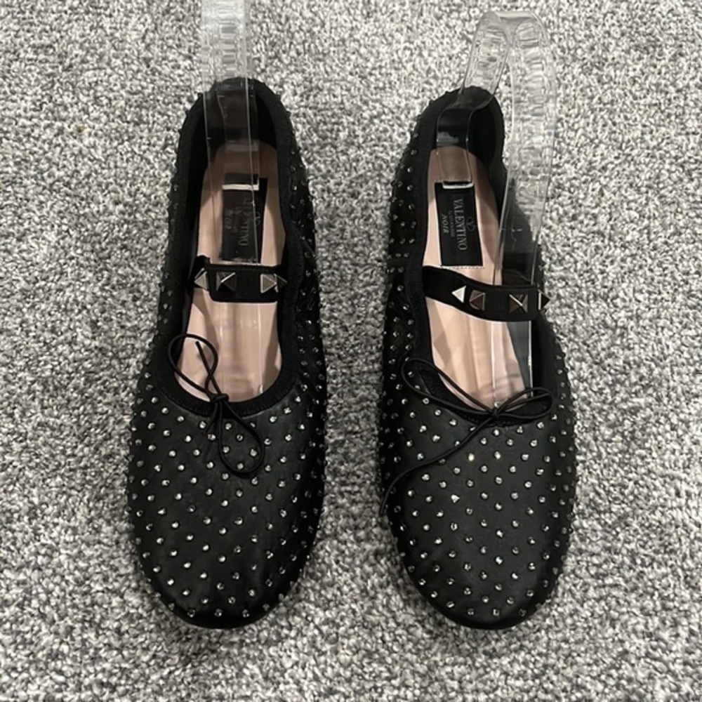 Valentino Garavani Rockstud Crystal Leather Ballerina Flat in Black Size 38 NWOT - Picture 2 of 8